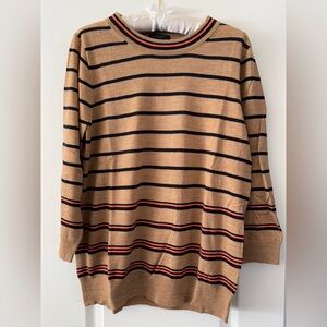 100% Merino Wool J. Crew Sweater - Tan/Navy/Coral Striped